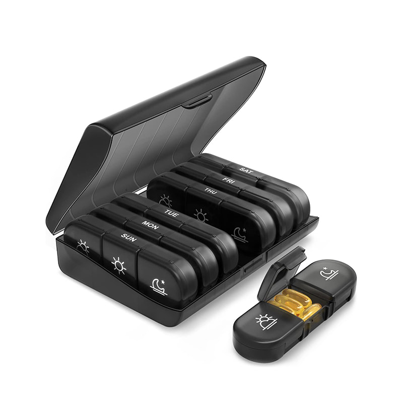 מארגן גלולות שבועי קומפקטי ועמיד לנסיעות 