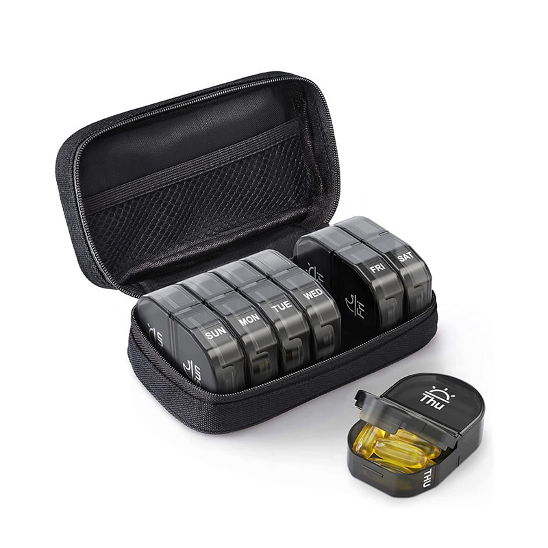 מארגן גלולות חמוד לנסיעות קנבס ל-7 ימים עם שקית רוכסן 