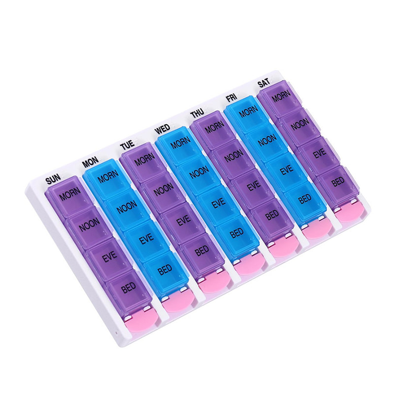 מכירה חמה שבועית כפתור לחיצה קופסת גלולות לנסיעות 